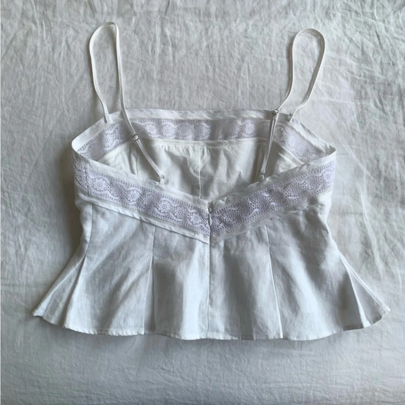 Reformation Meryl Linen Lace Trim Peplum Skinny Strap Blouse Top - Picture 7 of 7